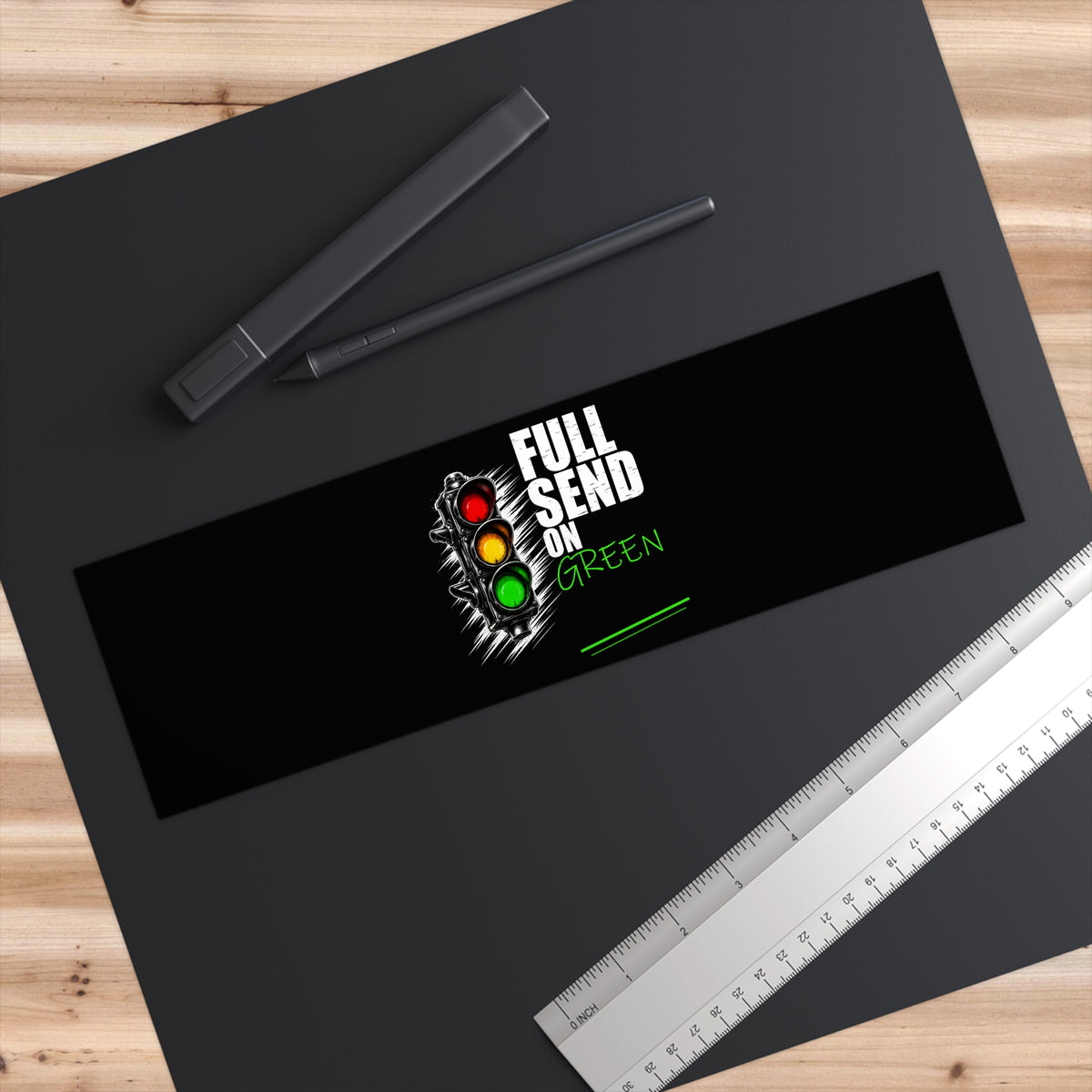3Honks Full Send on Green outdoor decal with a traffic light and white and green lettering on a dark background