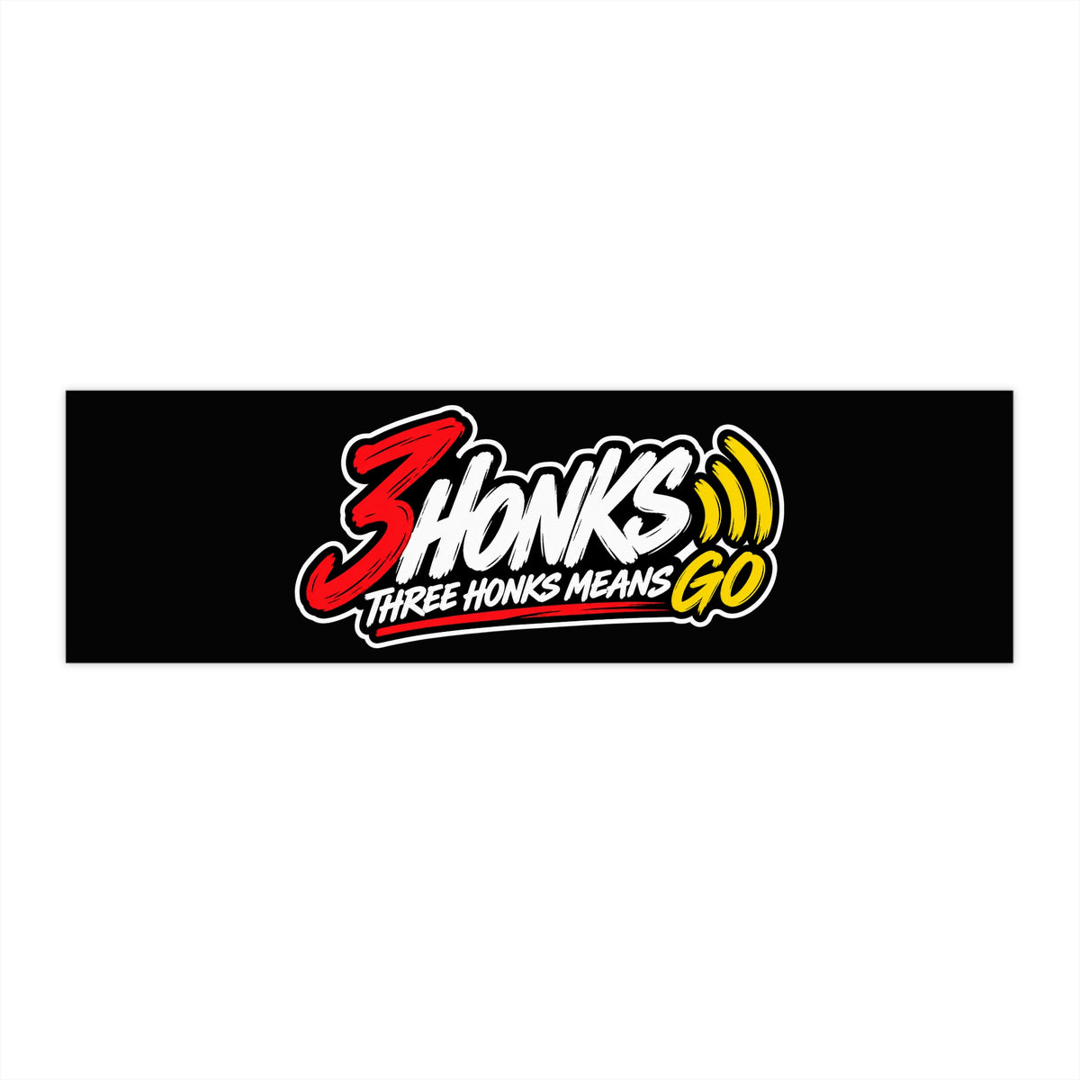 Three Honks Means Go outdoor decal with red, white, and yellow 3Honks artwork on black