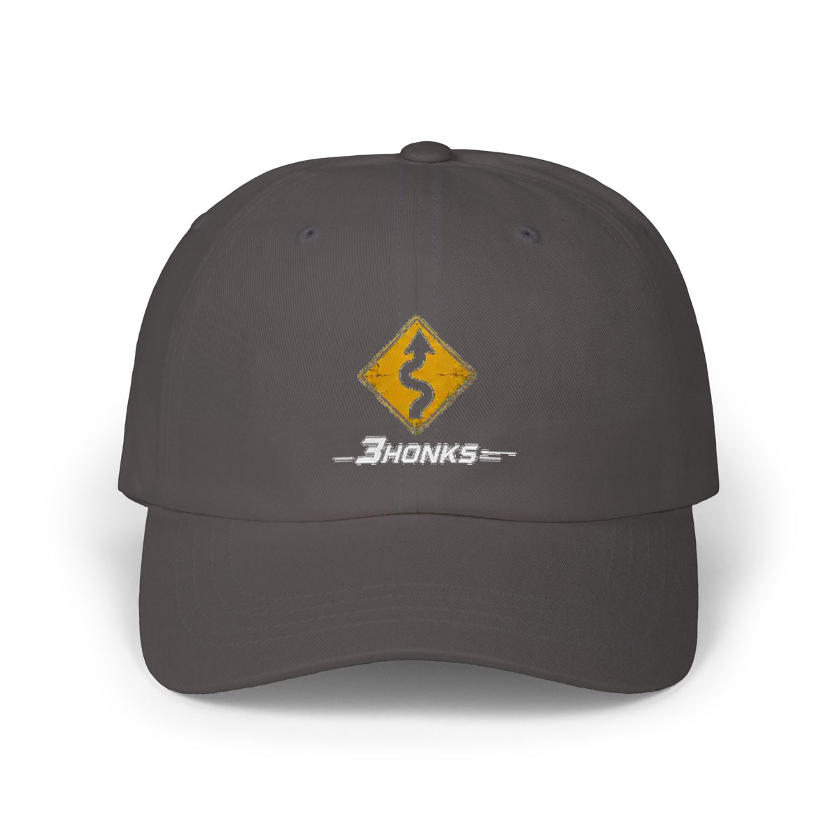 Twisty Roads Ahead Hat, Dark Grey cotton dad cap, front graphic