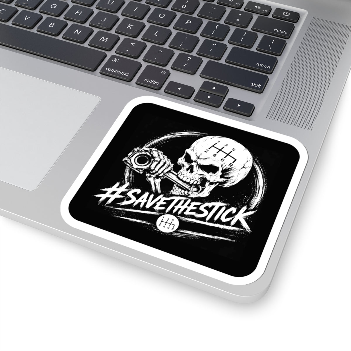 3Honks Save the Stick vinyl sticker featuring white skull-and-shifter artwork on a black background