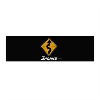 3Honks Twisty Roads Ahead outdoor decal with a yellow winding-road sign and white trackline logo on a dark background