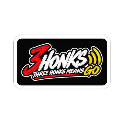 Three Honks Means Go vinyl sticker with red, white, and yellow artwork on black