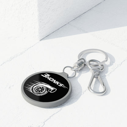 3Honks Turbo Keyring, round black printed tag with metal keyring, product view 3