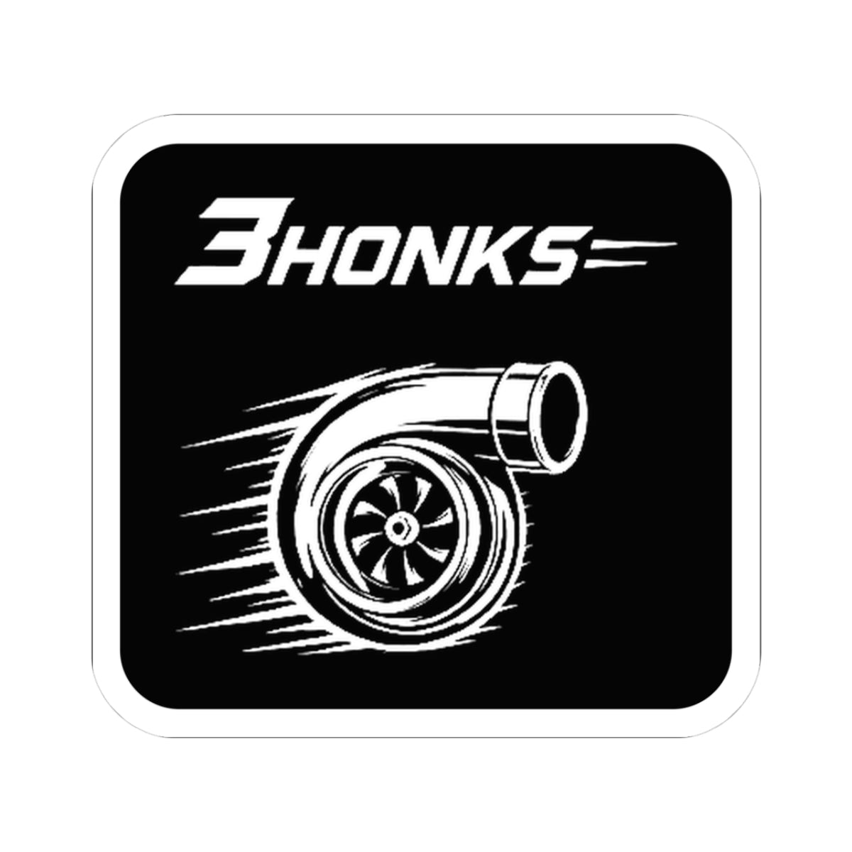 3Honks Turbo vinyl sticker with a white turbocharger illustration and trackline logo on black