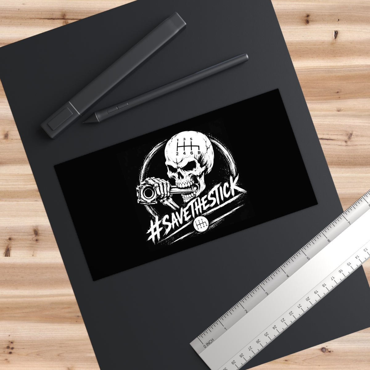 3Honks Save the Stick outdoor decal with a white skull-and-shifter graphic on a dark background