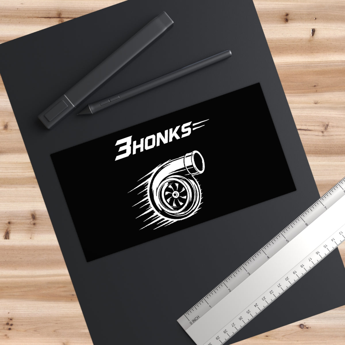 3Honks Turbo outdoor decal with a white turbocharger illustration and trackline logo on a dark background