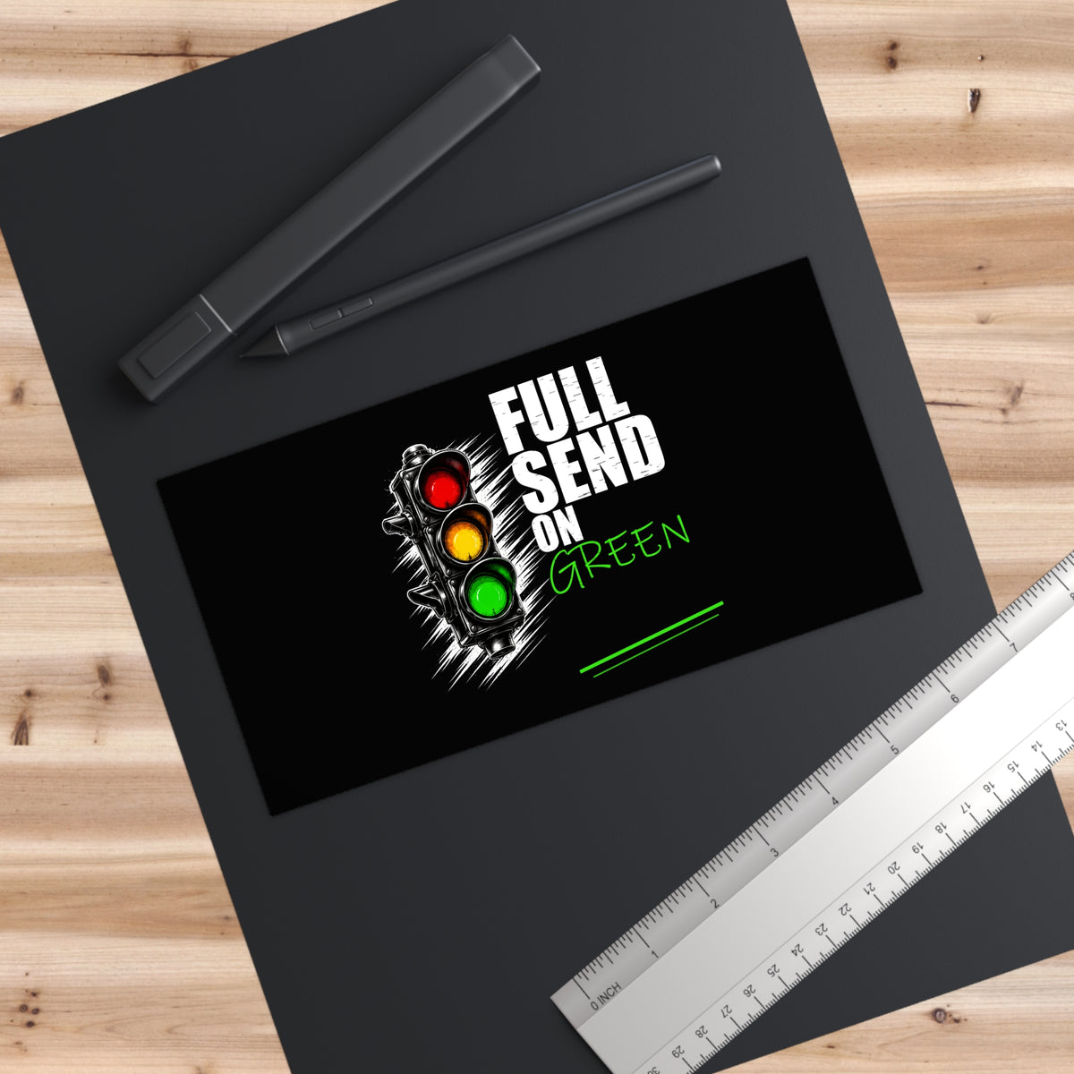 3Honks Full Send on Green outdoor decal with a traffic light and white and green lettering on a dark background