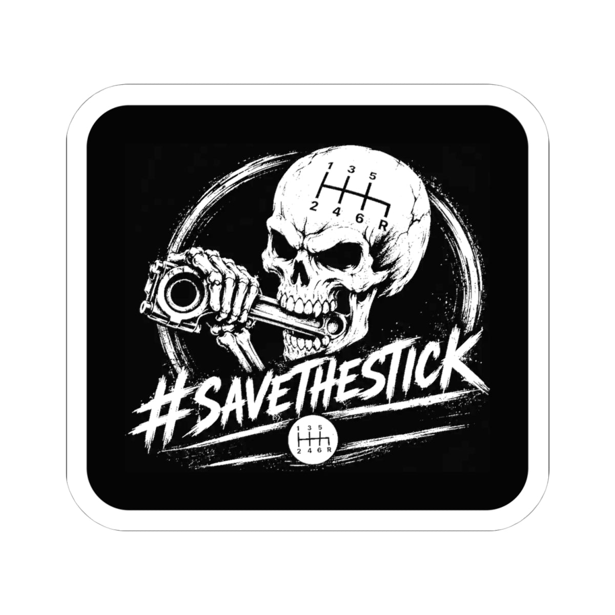 3Honks Save the Stick vinyl sticker featuring white skull-and-shifter artwork on a black background