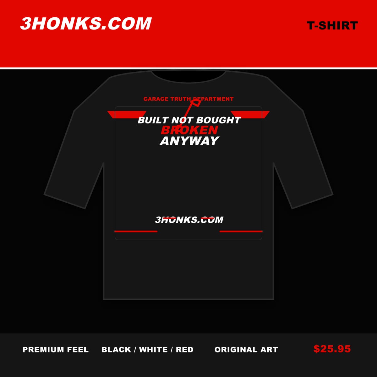 Built Not Bought, Broken Anyway Tee mockup
