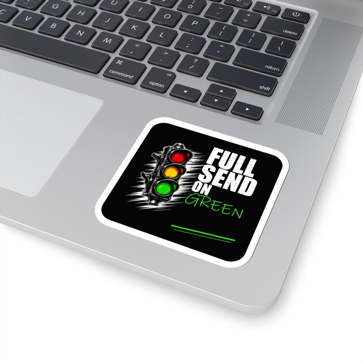 3Honks Full Send on Green vinyl sticker with a traffic light and white and green lettering on black