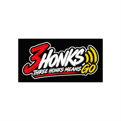 Three Honks Means Go outdoor decal with red, white, and yellow 3Honks artwork on black