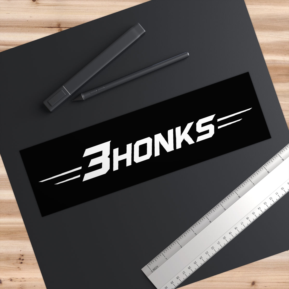 3Honks Classic outdoor decal with the white 3Honks trackline logo on black