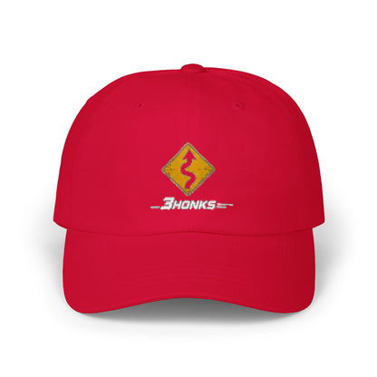 Twisty Roads Ahead Hat, Cranberry cotton dad cap, front graphic