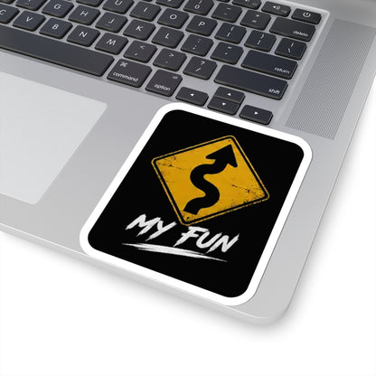 3Honks My Kind of Fun vinyl sticker with a yellow winding-road sign and white MY FUN lettering on black