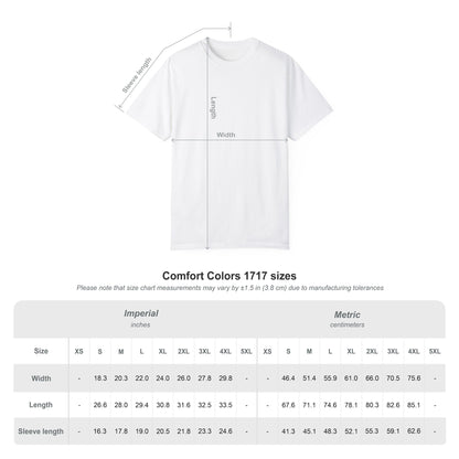 Comfort Colors 1717 T-shirt S–4XL garment size chart in inches